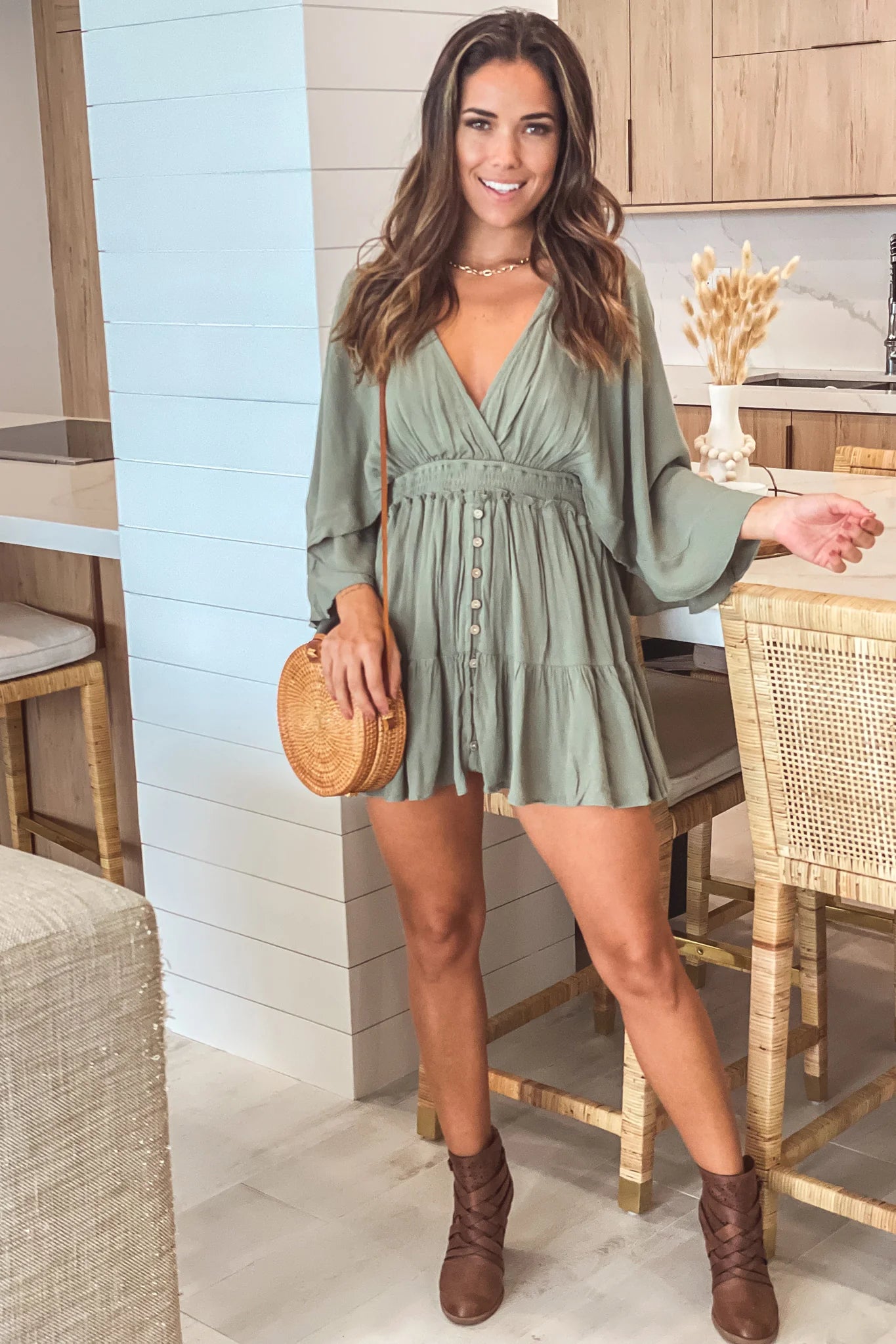 Olive Button Down Detail Romper