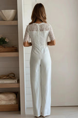 Off White Lace Top Short Sleeve Jumpsuit