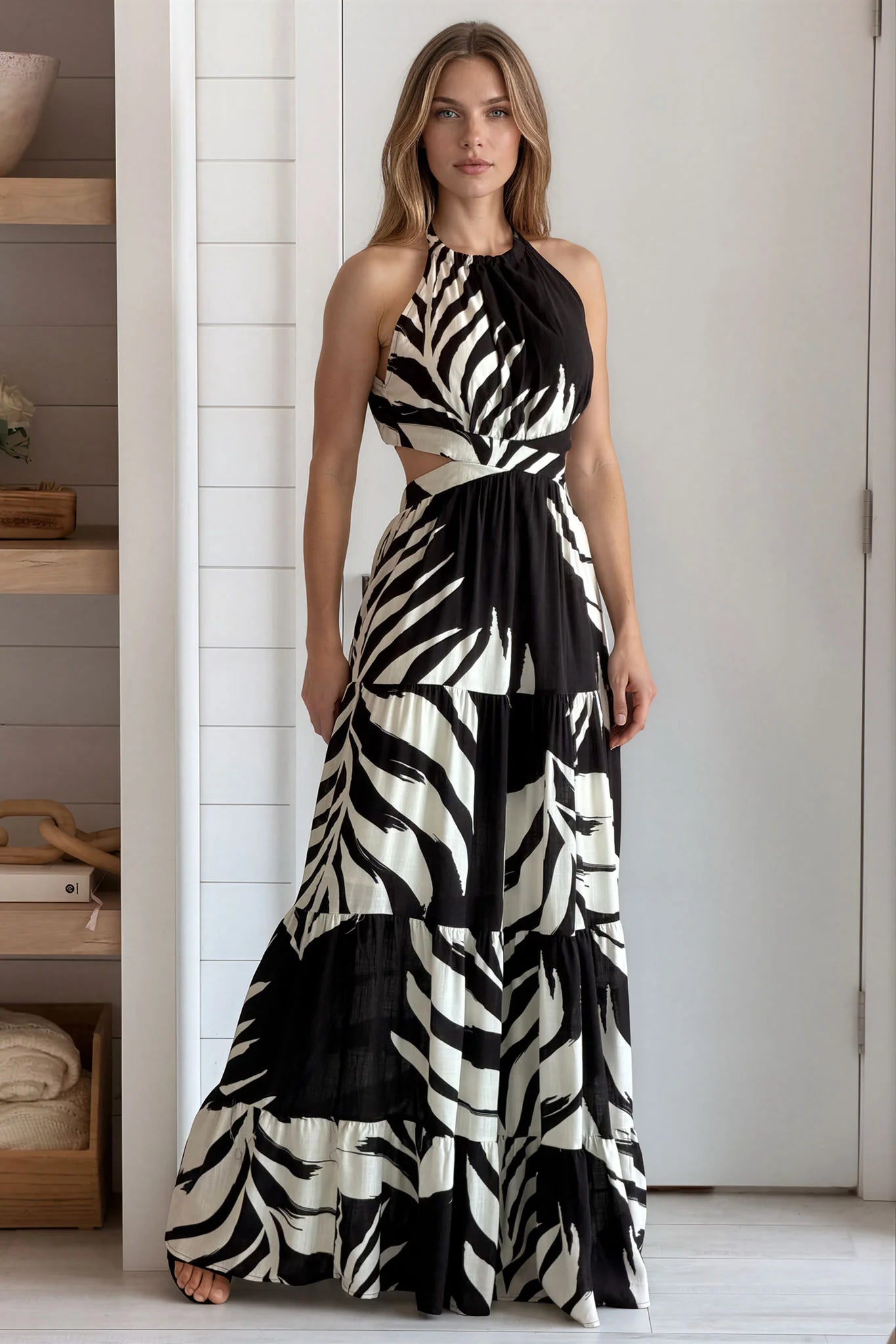 Black Printed Cut Out Dress