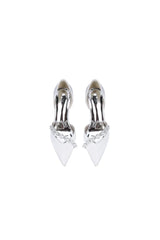White Satin High Heels with Pearl Embellishments