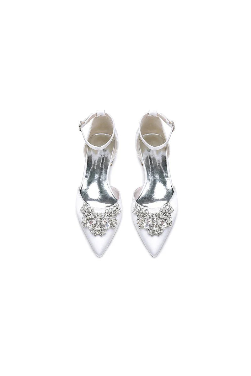 Rhinestone Pointed Toe Ankle Strap Kitten Heels