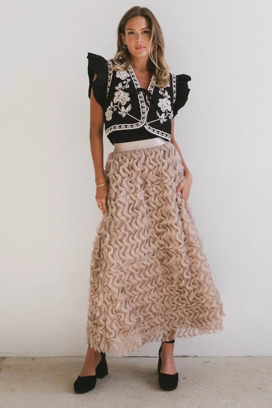 Damaris Embroidered Vest in Black FINAL SALE
