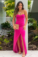 Fuchsia Strapless Velvet Maxi Dress