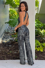 Black Sequined Halter Neck Jumpsuit