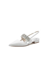 Rhinestone Pointed Toe Strap Buckle Glitter Low Heels