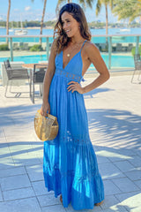 Blue Crochet Waist Maxi Dress