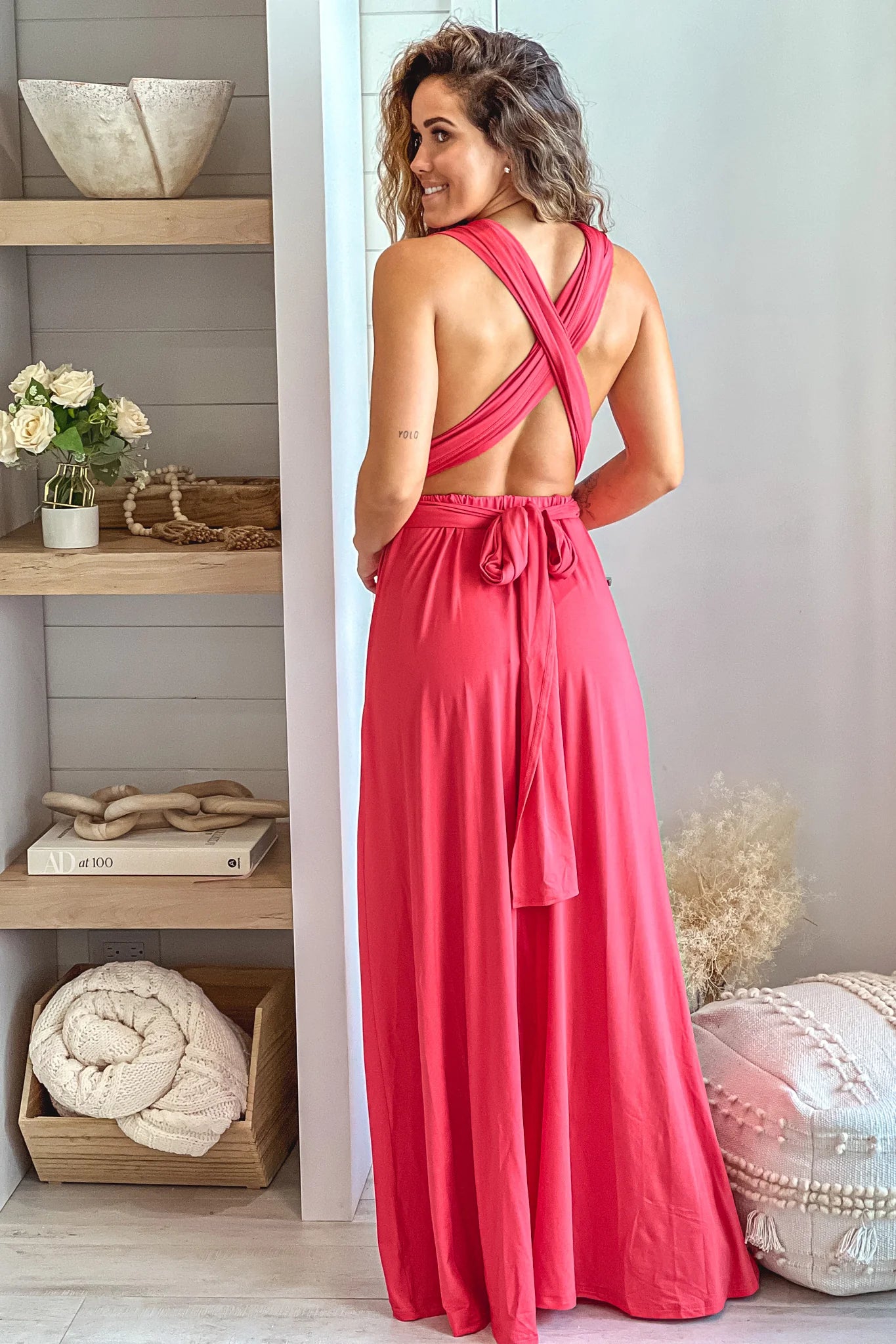 Rose Multi Tie Maxi Dress With Slit