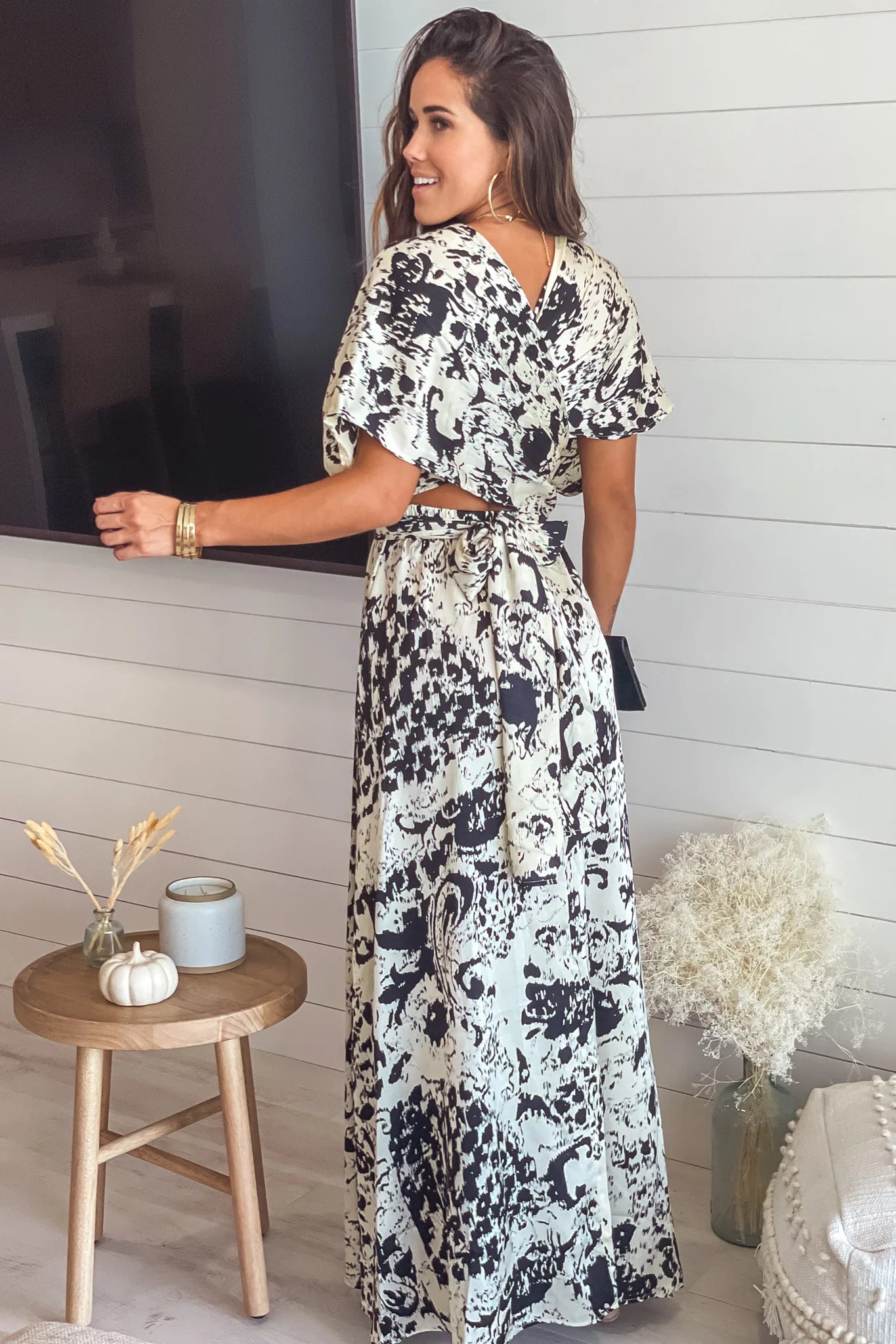 Cream Printed Multi Tie Maxi Dress