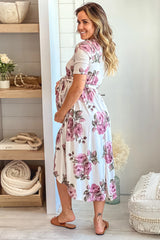 Cream Floral Maternity Midi Dress