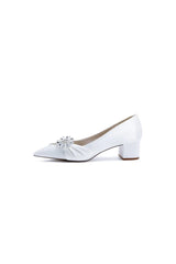 Satin Pointed Toe Slip on Party Shoes With Crystal