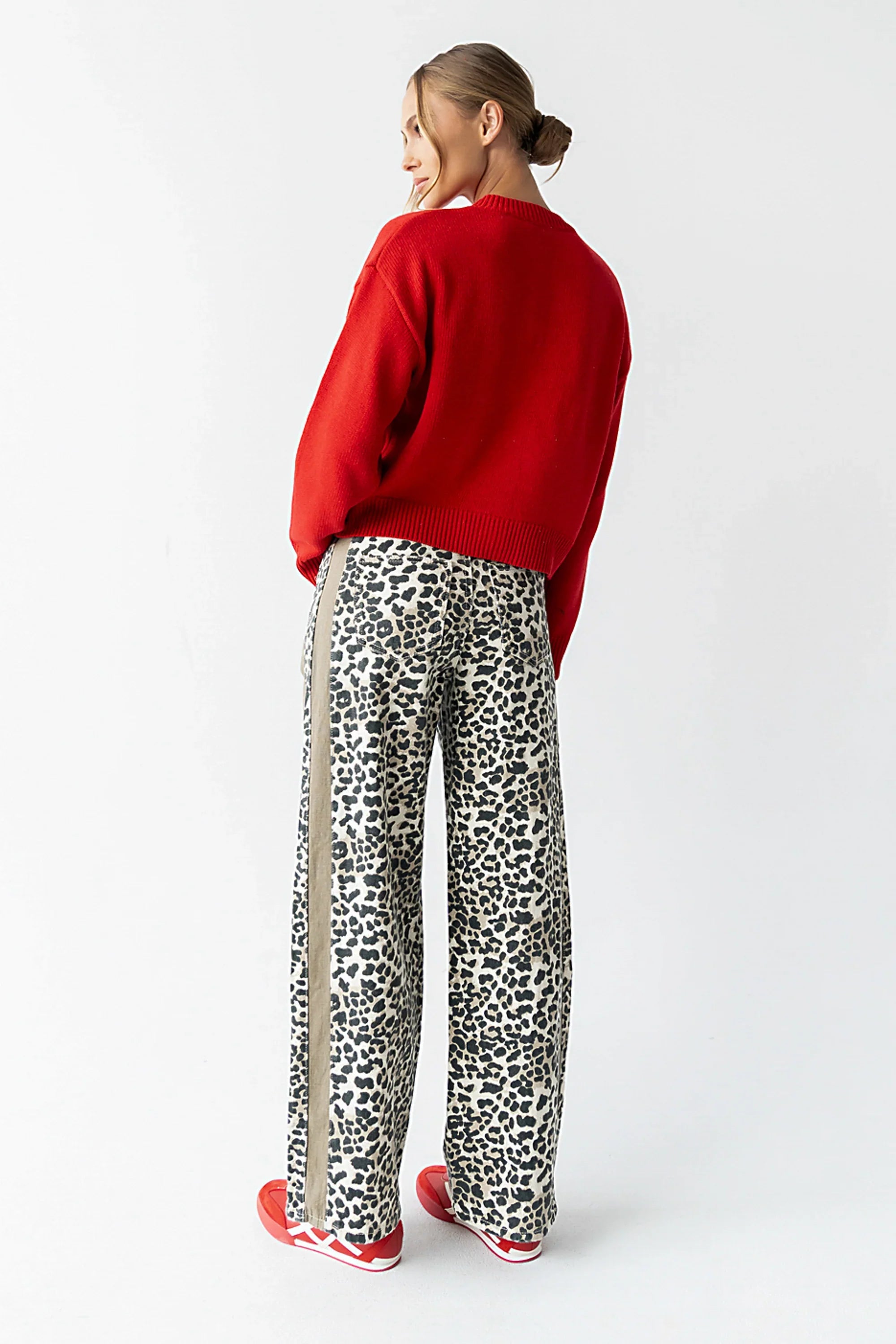 Mellanie Two Toned Baggy Jeans in Leopard