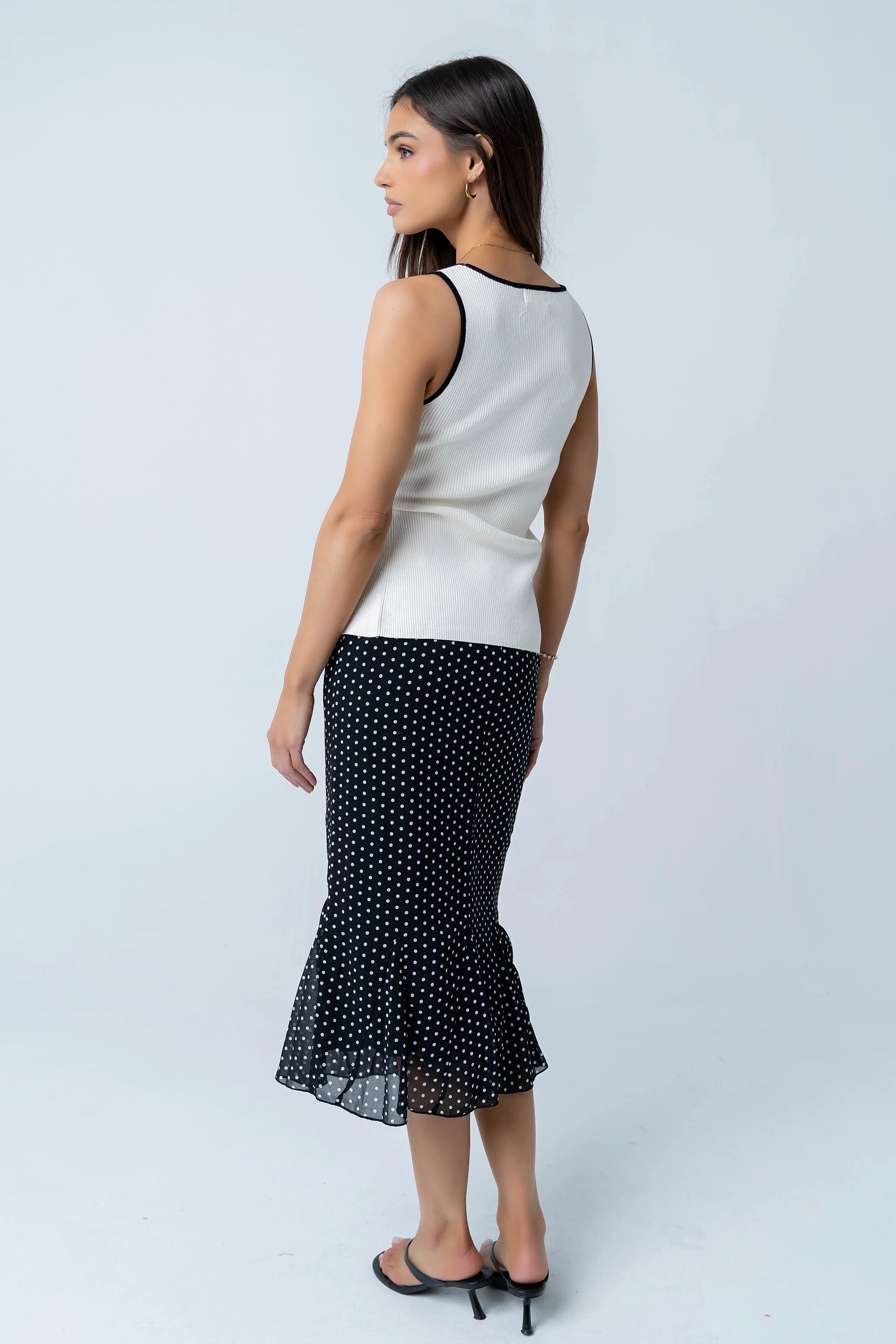 Gigi Polka Dot Midi Skirt in Black