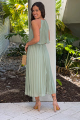 Sage Pleated Midi Dress