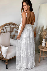 Off White Lace Maternity Maxi Dress with Crochet Top