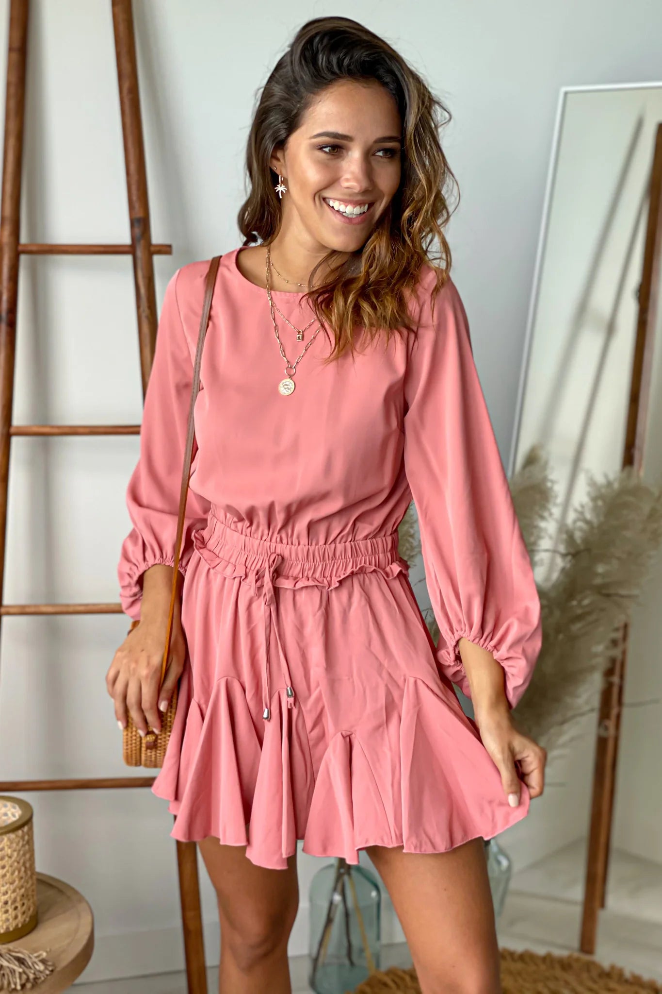 Terra Cotta Romper With 3 4 Sleeves
