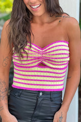 Lemon And Pink Strapless Crop Top