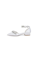 Pointed Toe Rhinestone Beaded Ankle Strap Kitten Heels