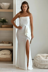 Ivory Maxi Dress With Ruffled Waist Detail