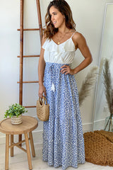 White And Blue Printed Maxi Dress