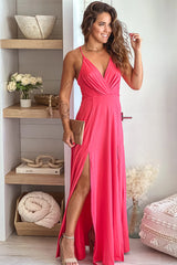 Rose Maxi Dress With Criss Cross Back And Slit