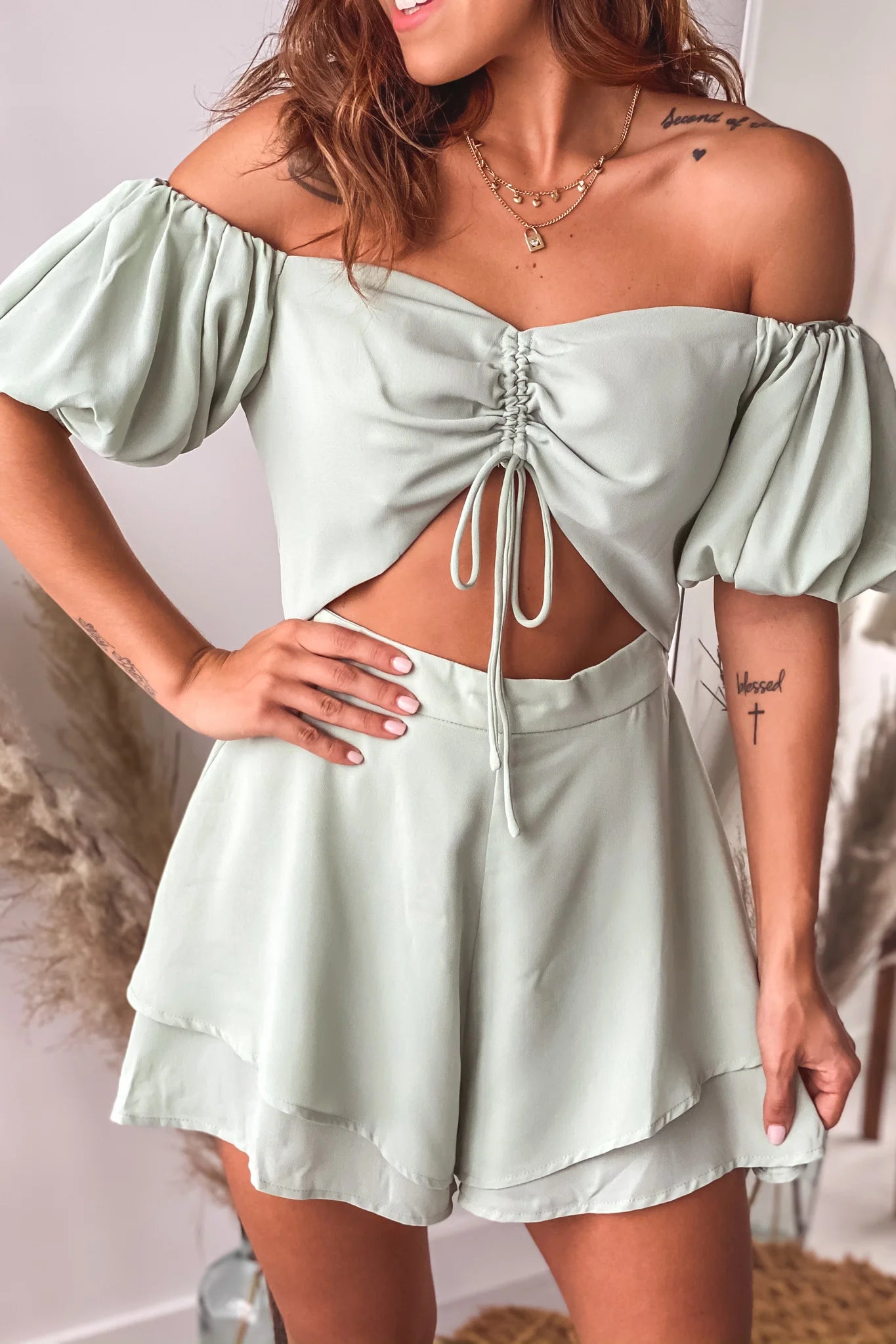 Sage Tie Front Romper