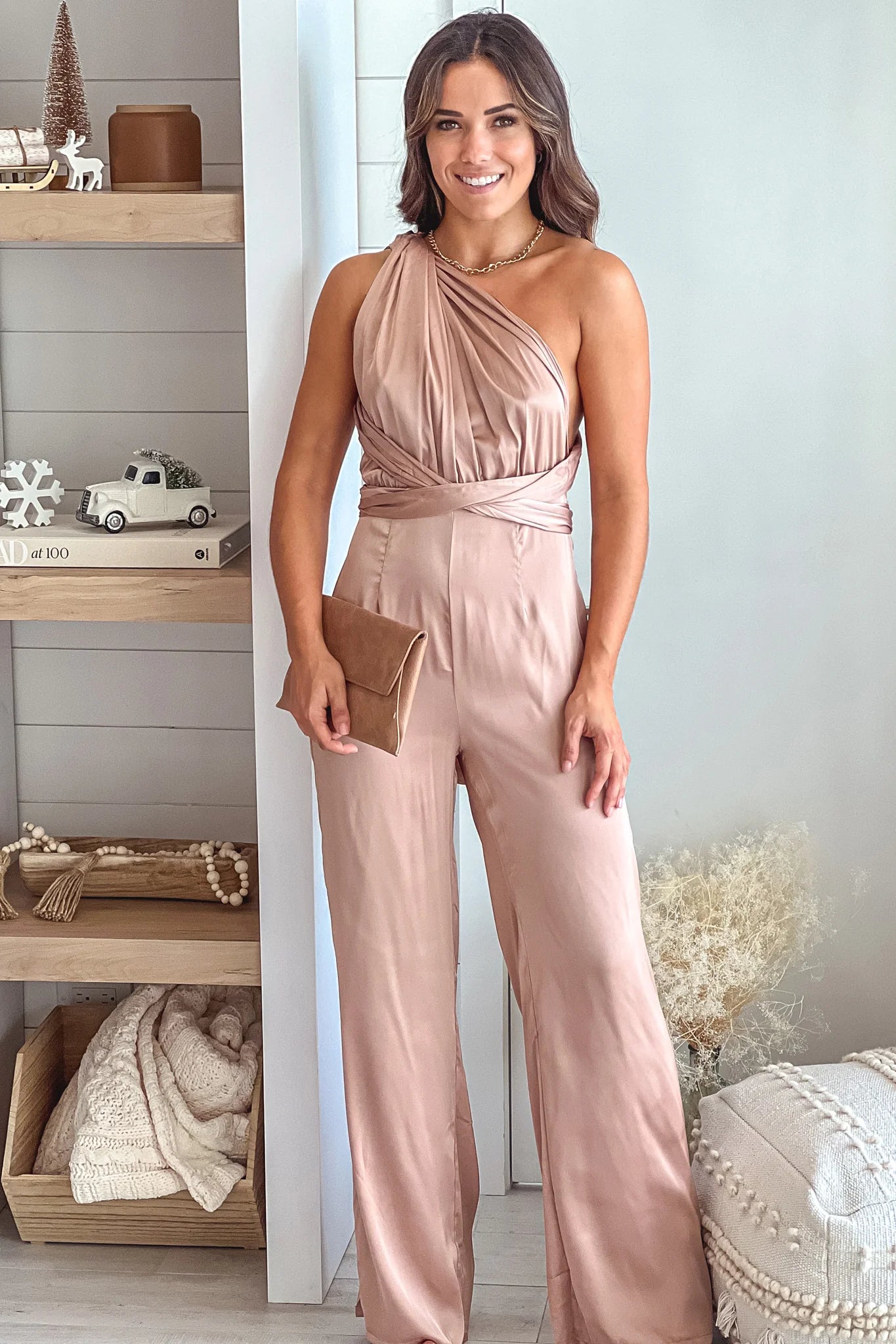 Champagne Satin Multi Tie Jumpsuit