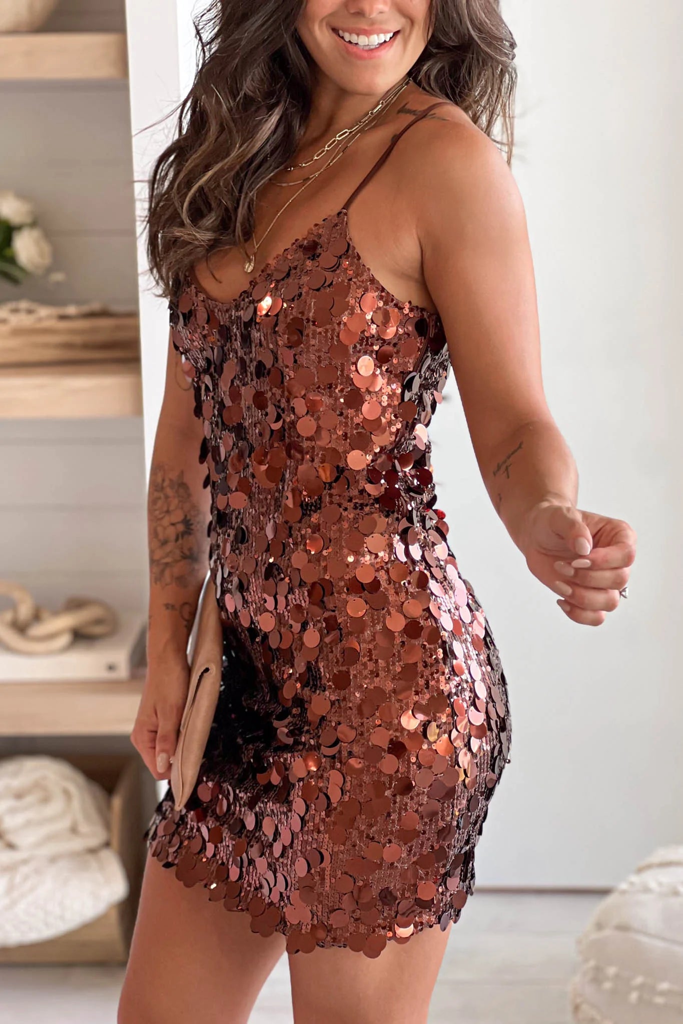 Copper Sequin Mini Dress