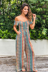 Multi Color Smocked Top Jumpsuit