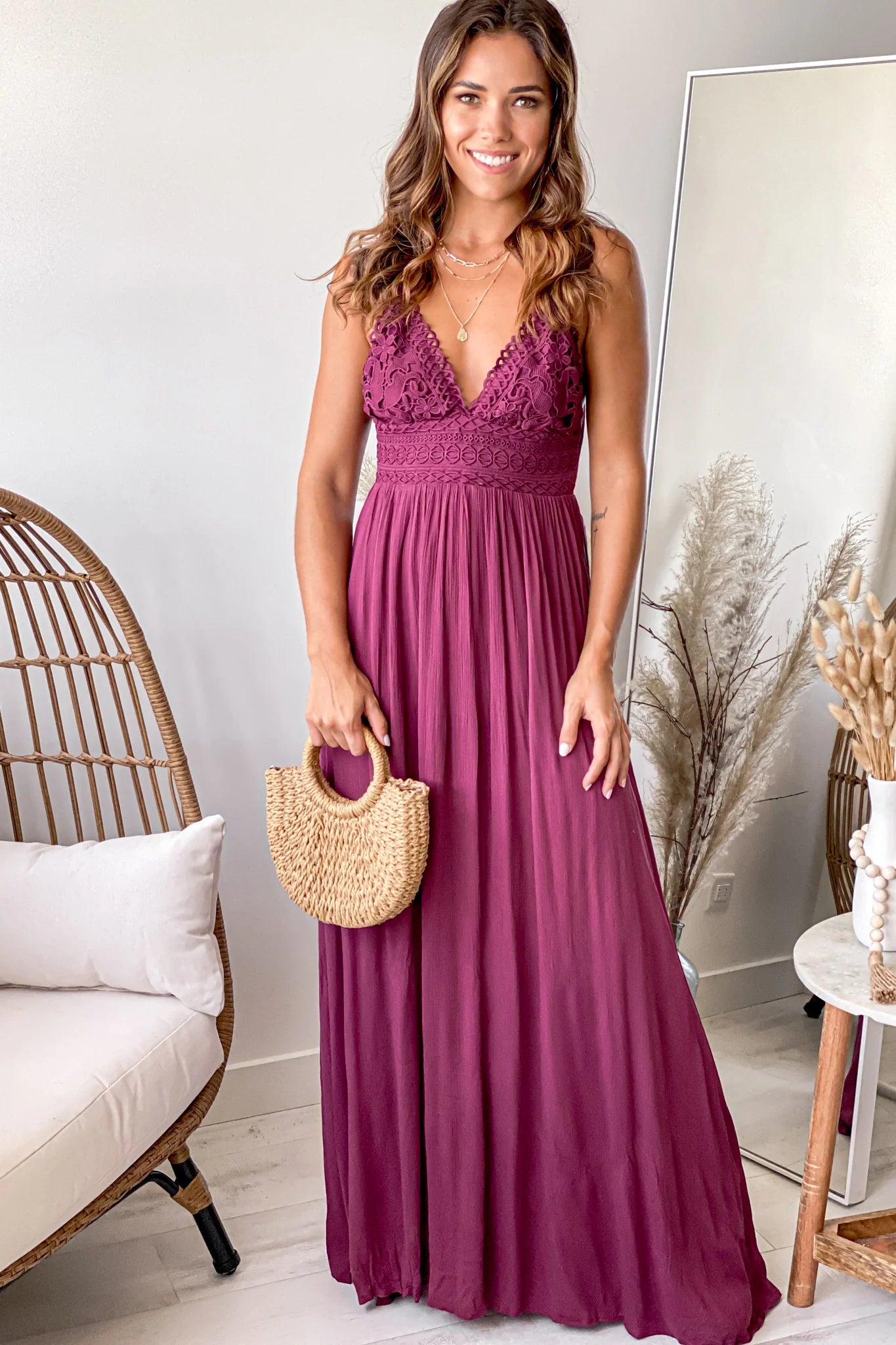 Dark Berry Maxi Dress With Tie Back