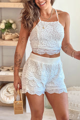 Off White Crochet Top And Shorts Set