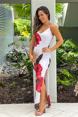 White Printed Strappy Back Maxi Dress With Slit