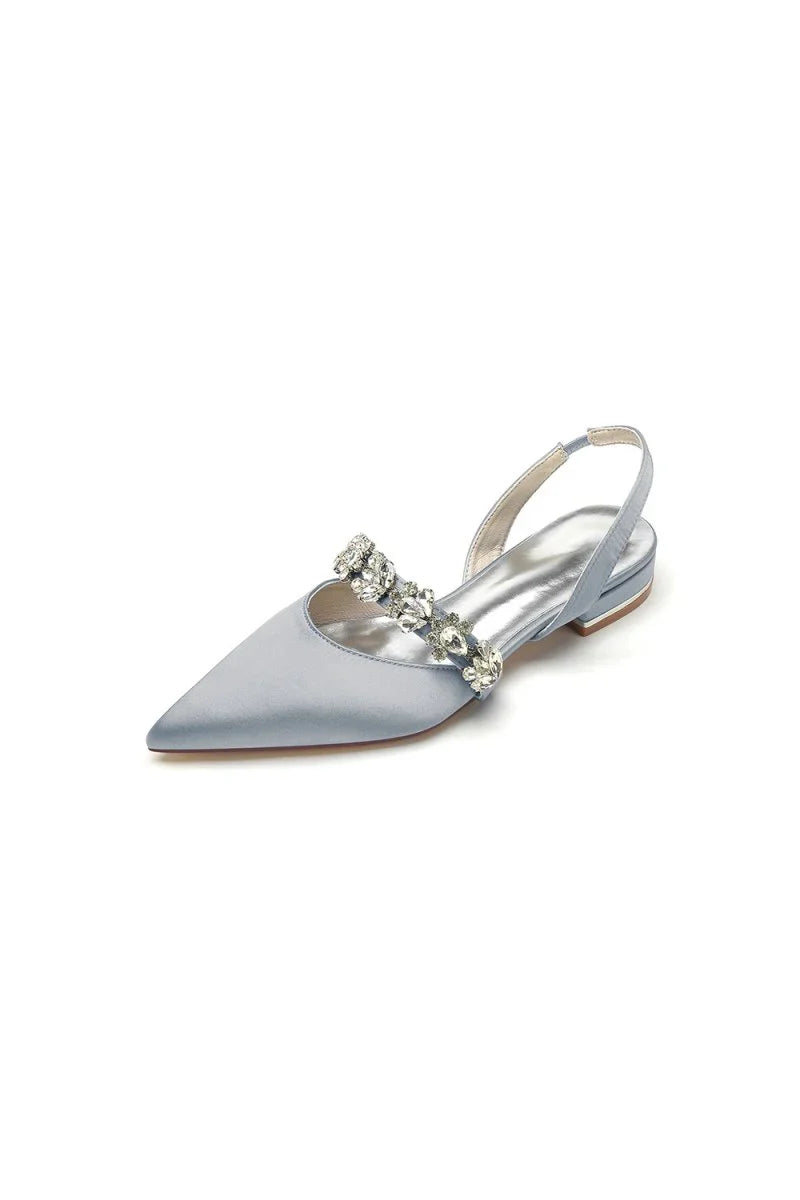 Pointed Toe Rhinestone Wedding Flats Low Heel Bridal Shoes