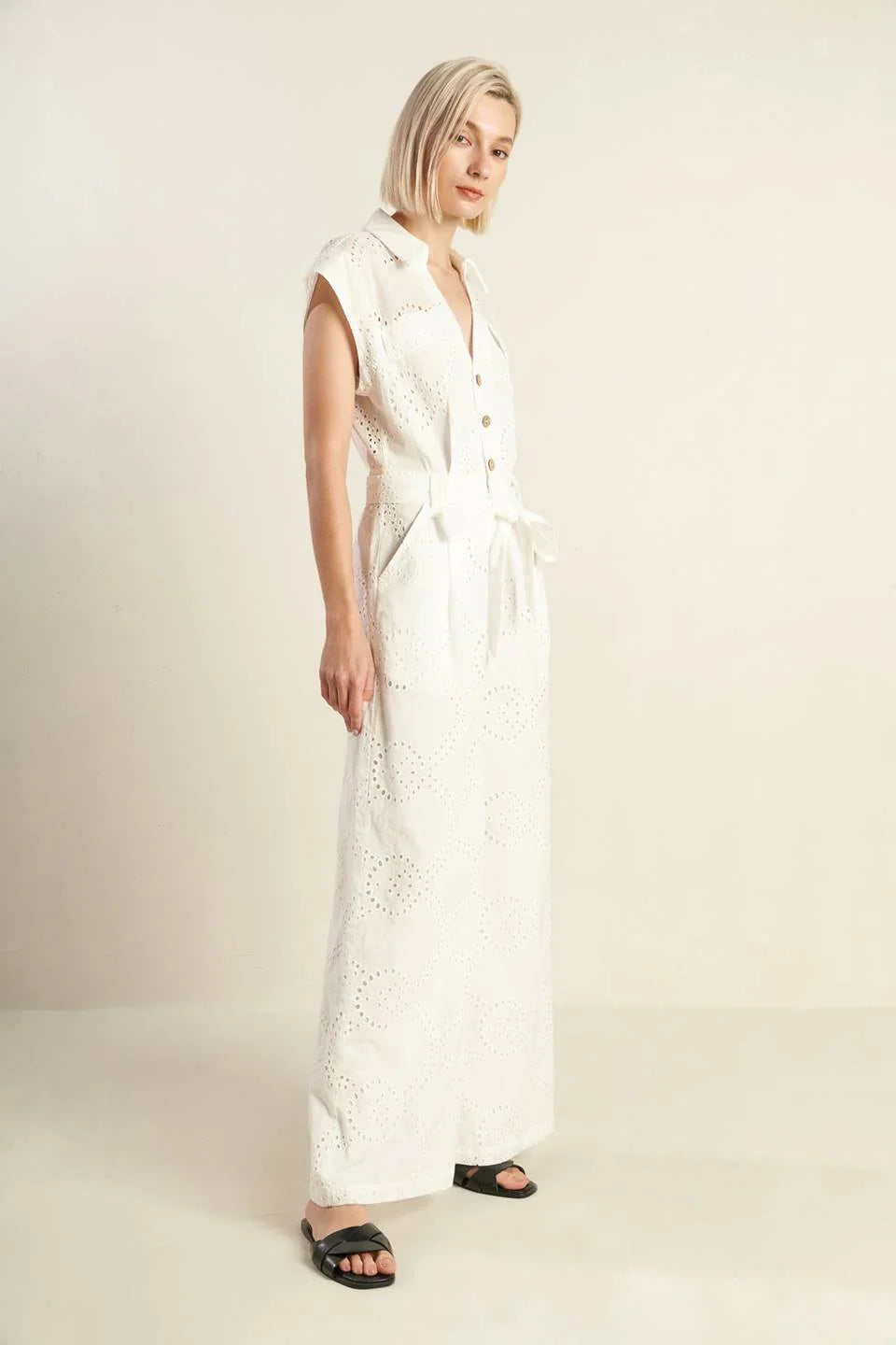 KNOW BETTER WHITE EYELET JUMPSUIT