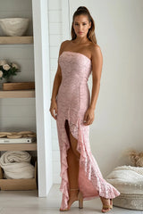 Pink Lace Ruffle Maxi Dress