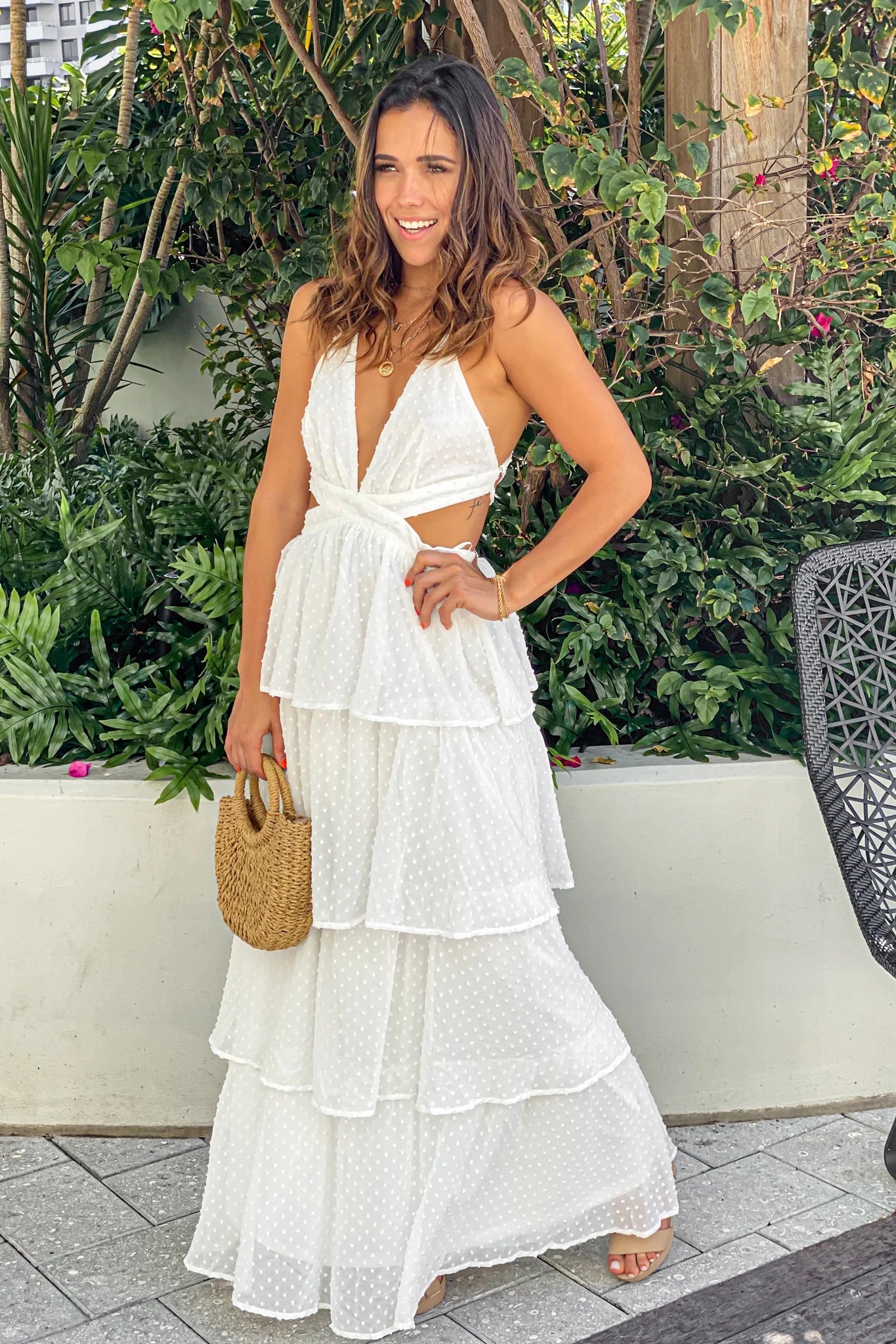 Off White Ruffled Maxi Dress