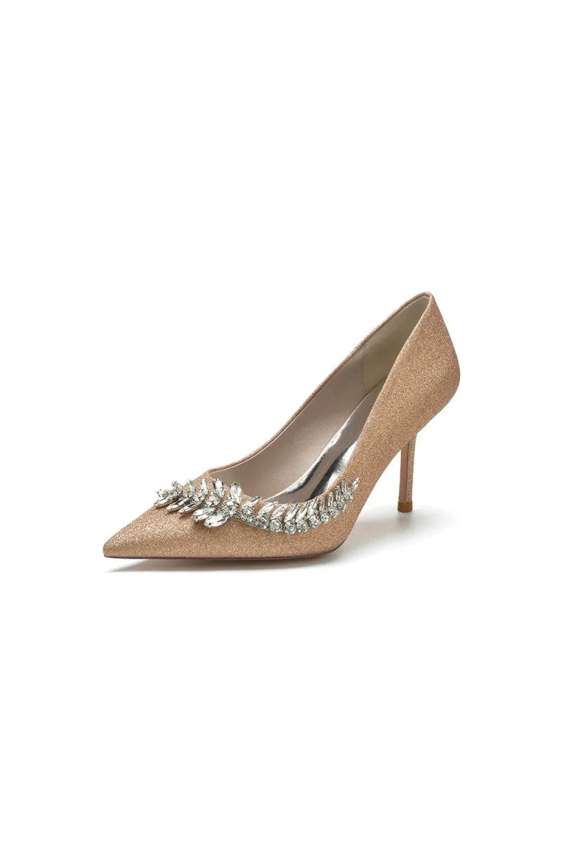 Glitter Pointed Toe Womens Wedding Shoes With Rhinestone