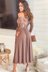 Mocha One Shoulder Midi Dress With Belt