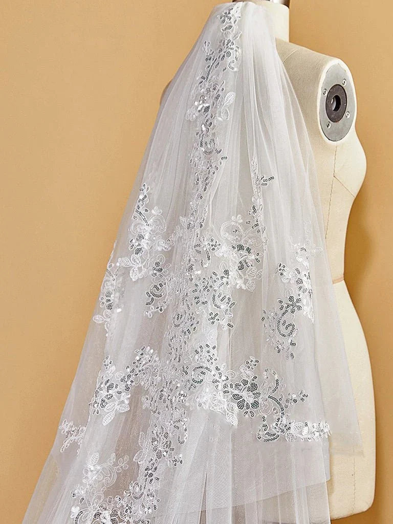 Luxury Sequins Lace Cathedral Train Veil Bridal Veil Wedding Veil