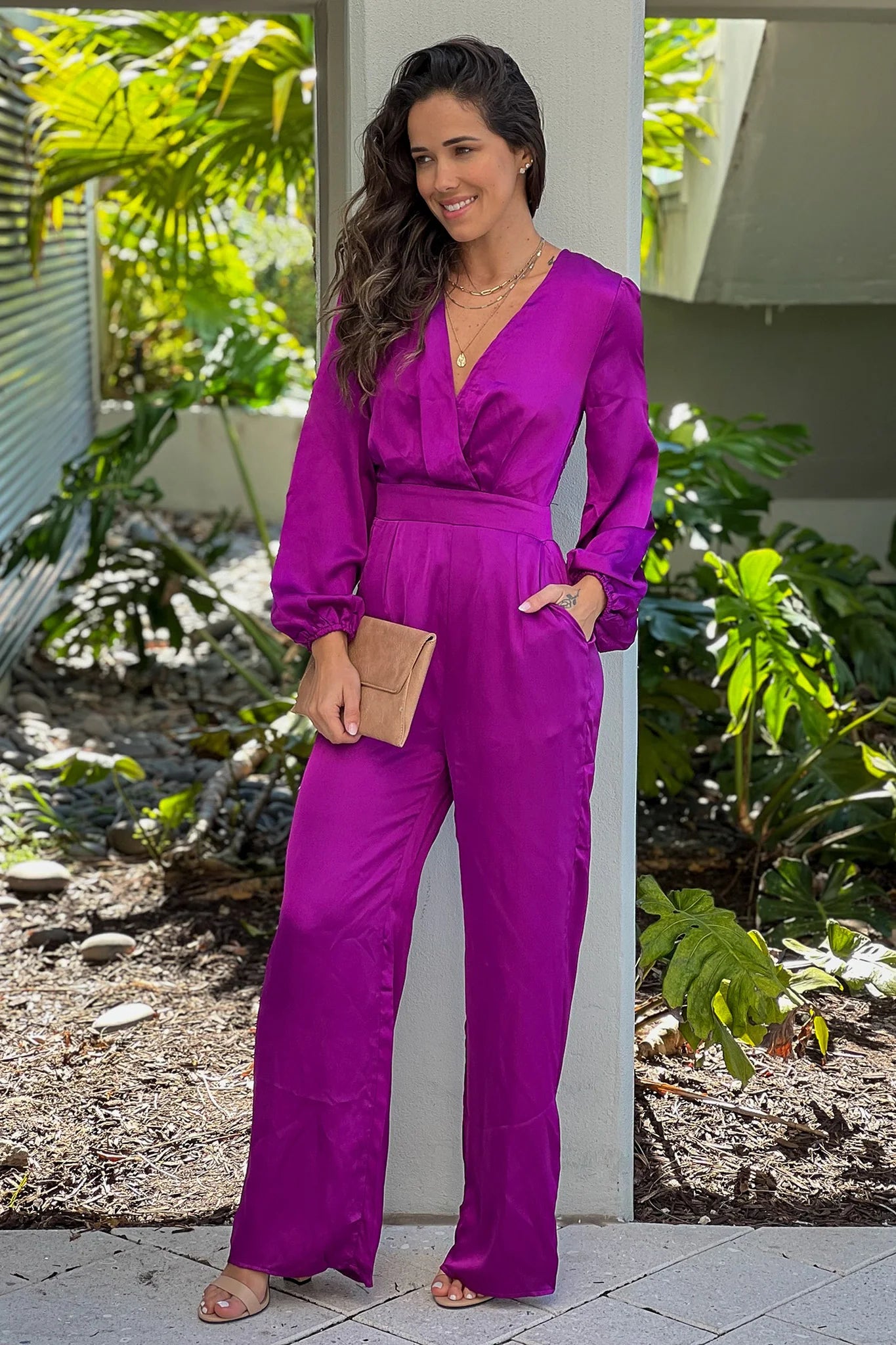Orchid Satin Jumpsuit With Pockets