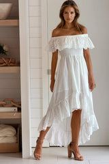 White Off Shoulder Smocked Dress