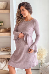 Dusty Pink Maternity Midi Dress With Bell Sleeves