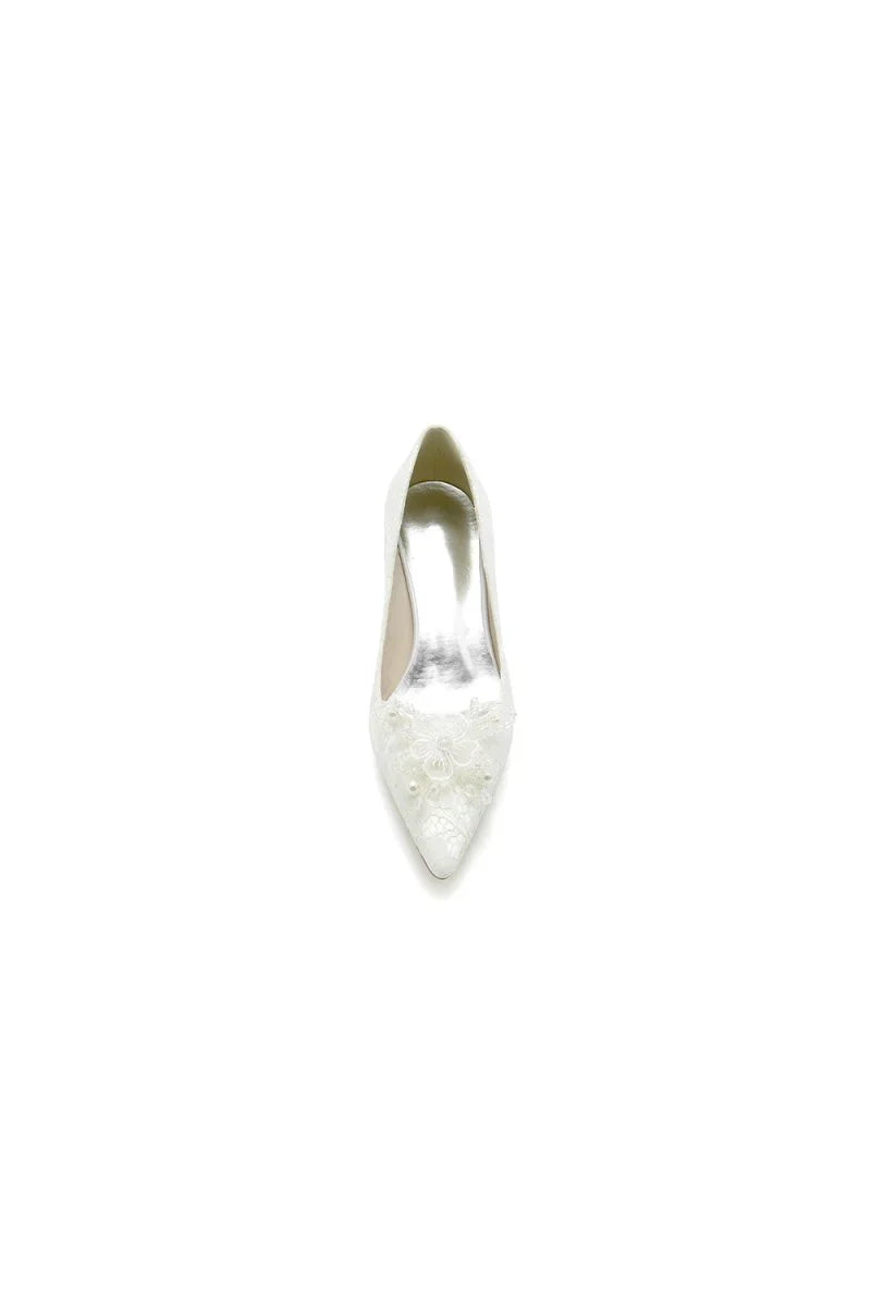 Pointed Toe Lace Wedding Shoes with Flower