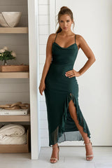 Hunter Green Mesh Ruffled Dress