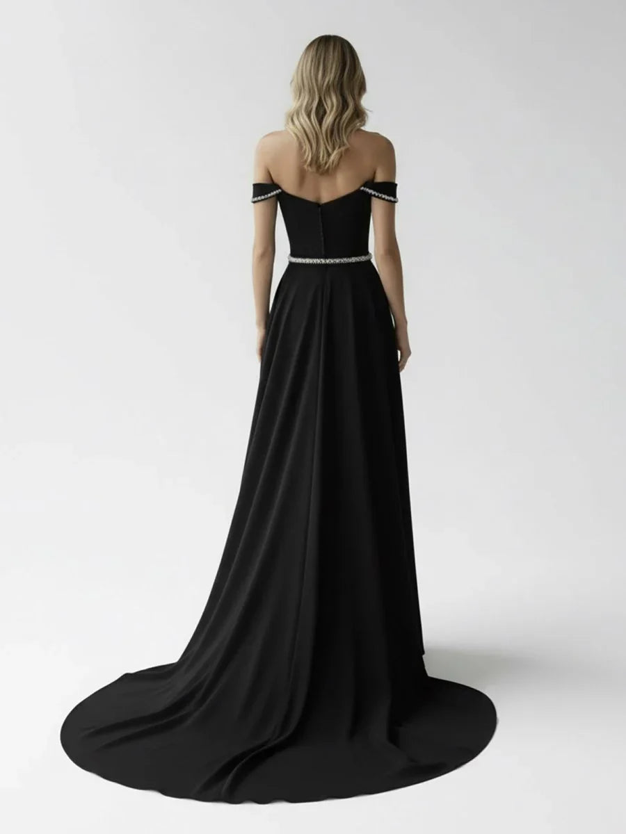 A Line Off the Shoulder Beaded Wedding Dress
