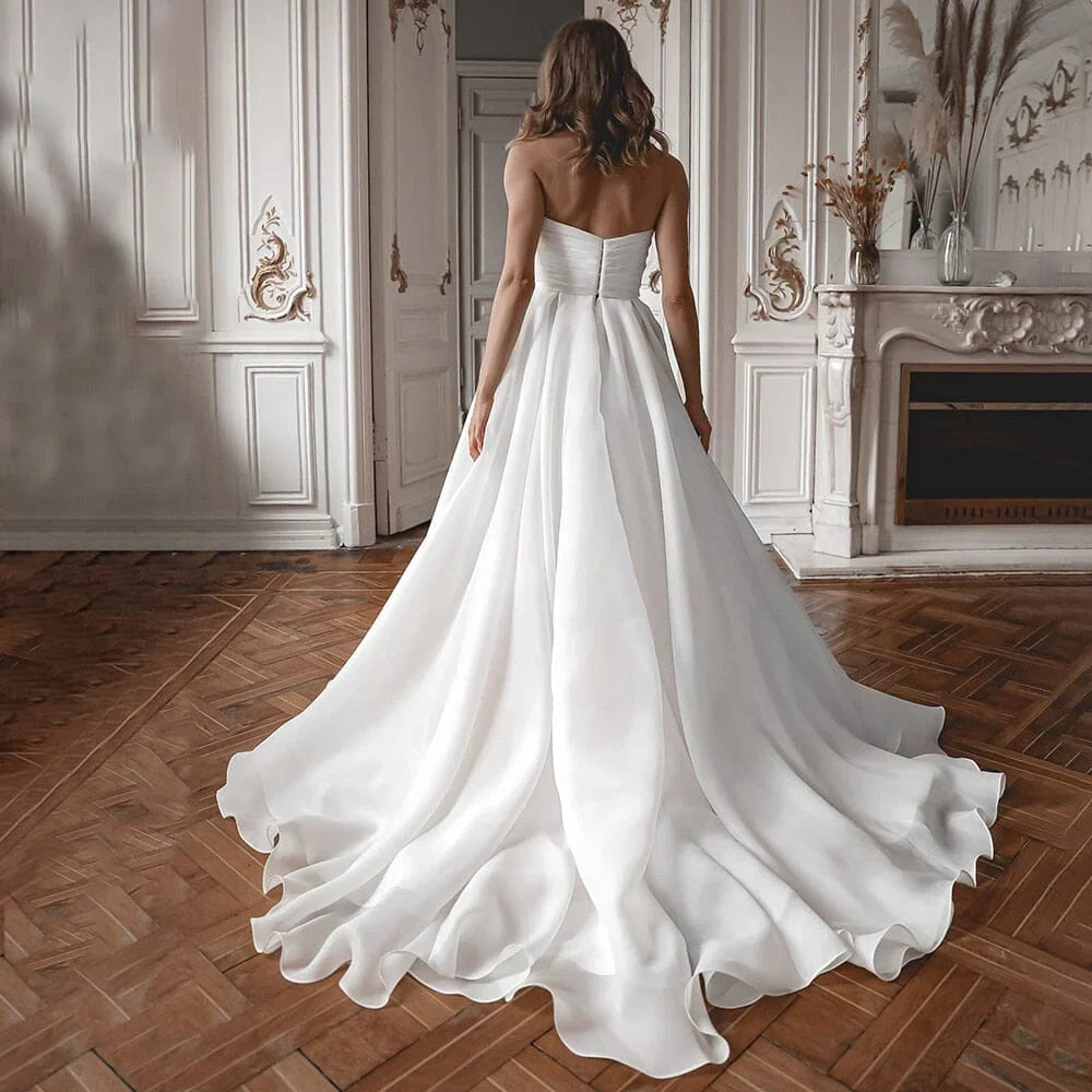A Line Off the Shoulder White Wedding Dress with Slit