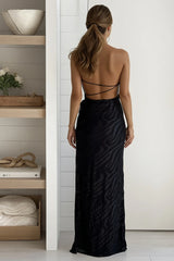 Black One Shoulder Ruched Maxi Dress With Slit