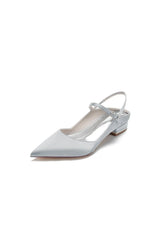 Satin Pointed Toe Buckle Kitten Heels