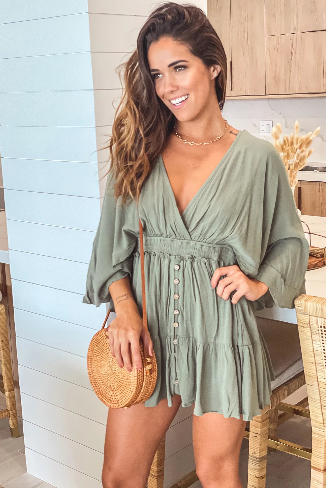 Olive Button Down Detail Romper