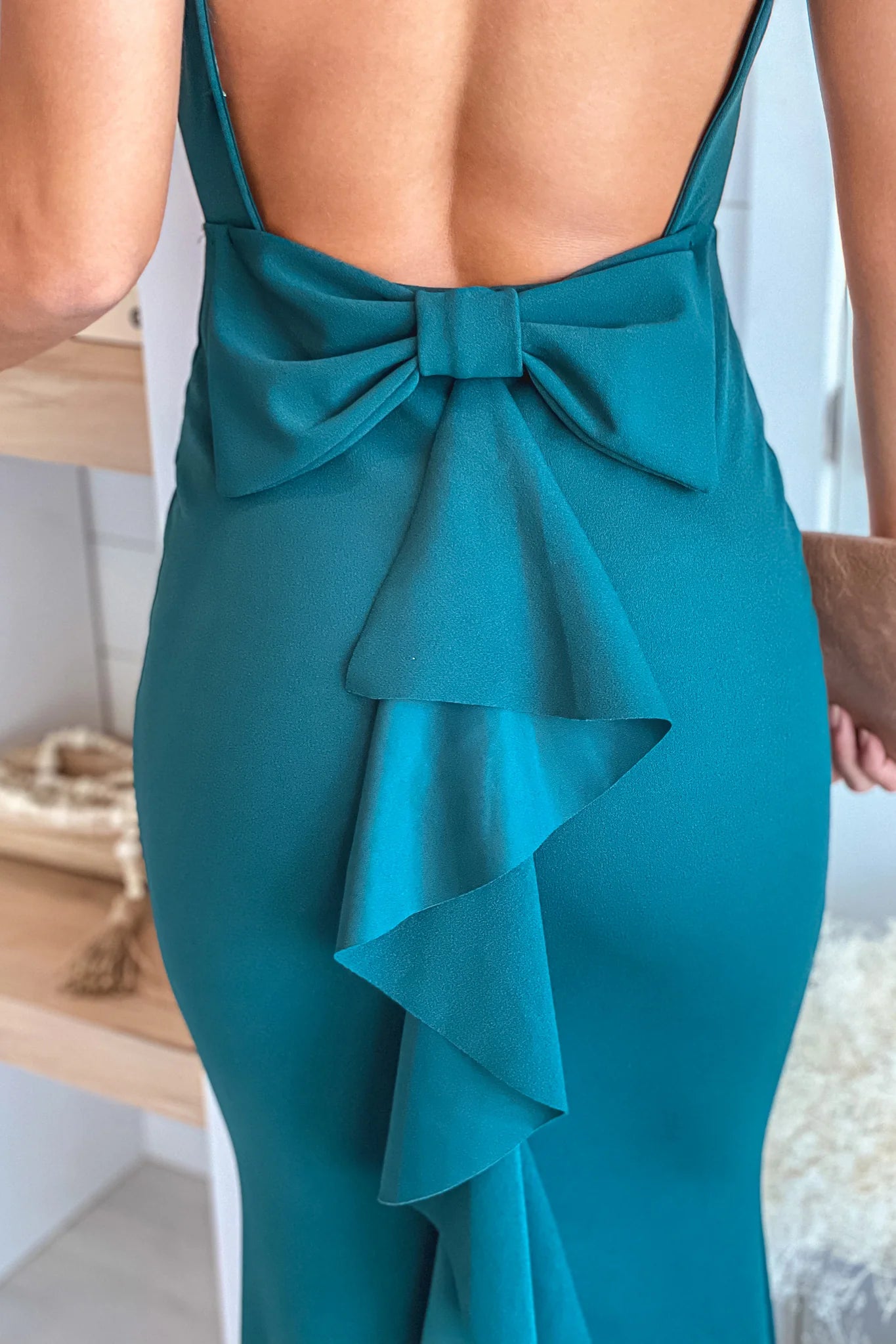 Hunter Green Maxi Dress With Bow Detail
