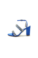 Navy Blue Evening Heels with Sequins and Chain Decor